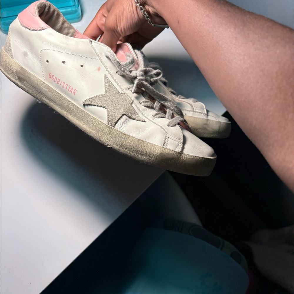 Golden Goose Cream and Pink Star Sneakers